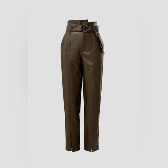 MARISSA WEBB x RTR Faux Leather Belted Split Hem Pants In Olive Green Size 14